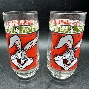 Vintage Looney Tunes Bugs Bunny Tumbler Drinking Glasses Lot of 2 14oz 1999